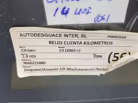 9660225880 D02  Tacho kombiinstrument Citroen Diesel